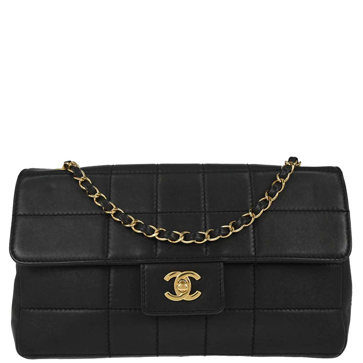 Chanel 2002-2003 Black Lambskin Choco Bar Single Flap Shoulder Bag