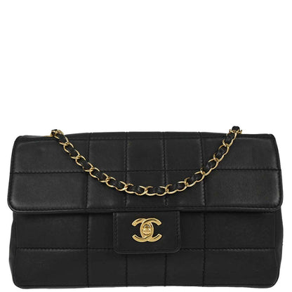 Chanel 2002-2003 Black Lambskin Choco Bar Single Flap Shoulder Bag