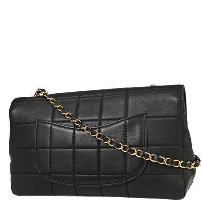 Chanel 2002-2003 Black Lambskin Choco Bar Single Flap Shoulder Bag