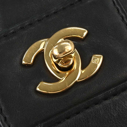 Chanel 2002-2003 Black Lambskin Choco Bar Single Flap Shoulder Bag