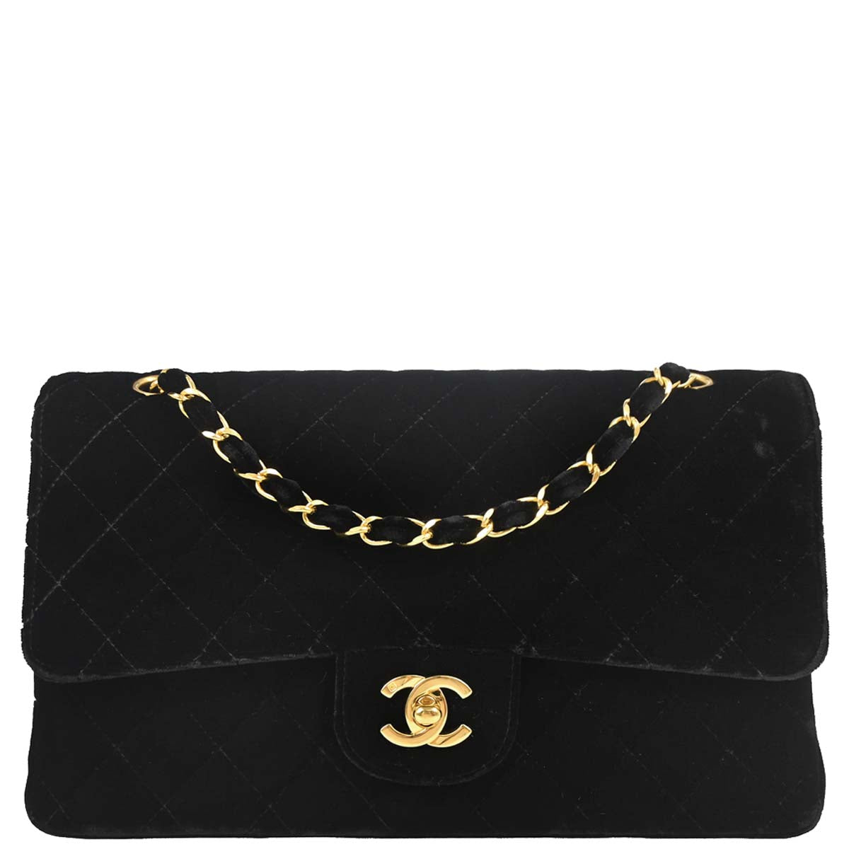 Chanel 1994-1996 Black Velvet Medium Classic Double Flap Shoulder Bag