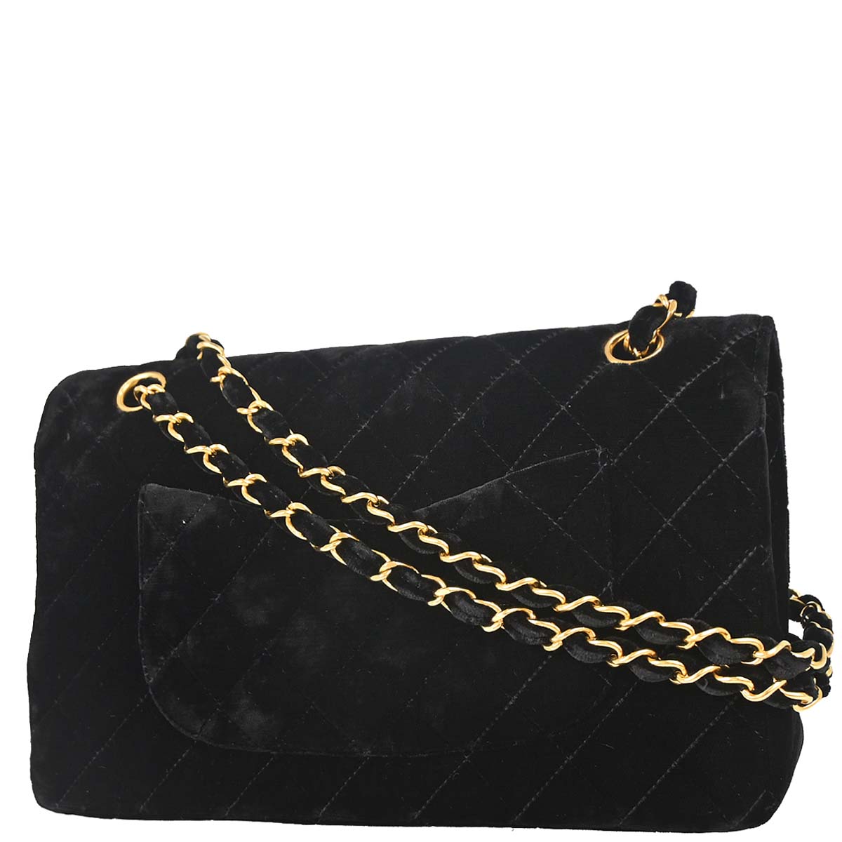 Chanel 1994-1996 Black Velvet Medium Classic Double Flap Shoulder Bag