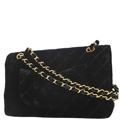 Chanel 1994-1996 Black Velvet Medium Classic Double Flap Shoulder Bag