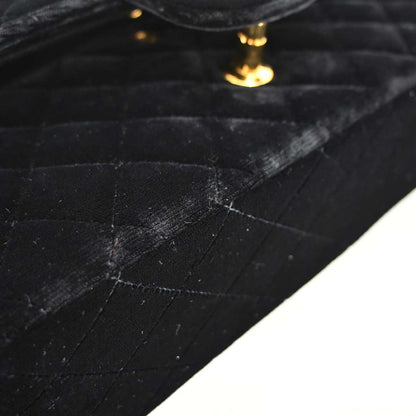 Chanel 1994-1996 Black Velvet Medium Classic Double Flap Shoulder Bag