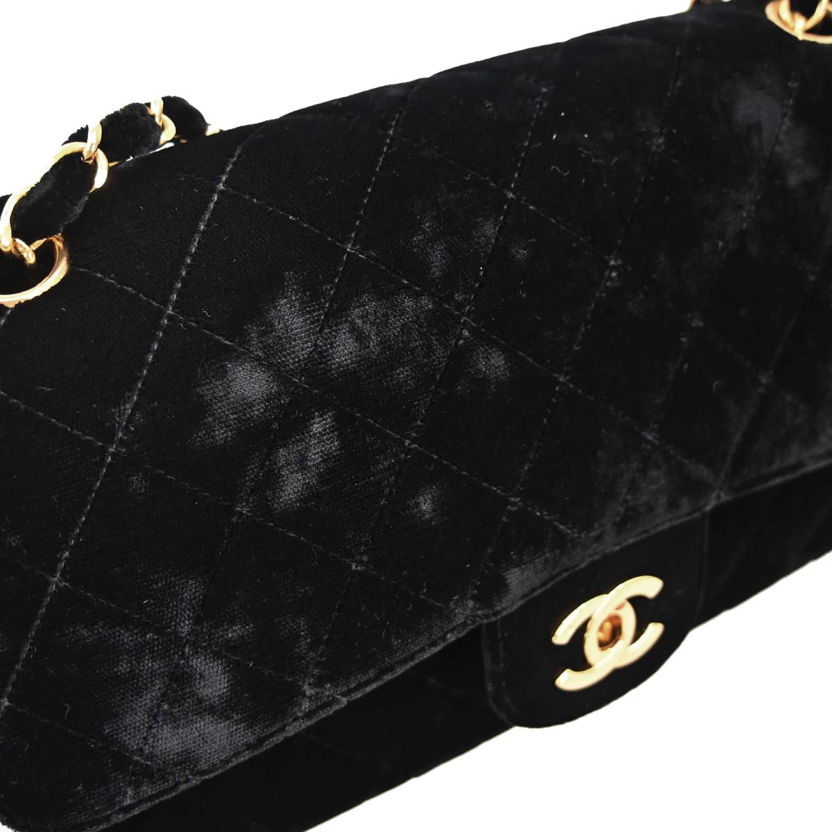 Chanel 1994-1996 Black Velvet Medium Classic Double Flap Shoulder Bag
