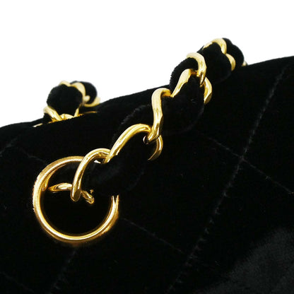 Chanel 1994-1996 Black Velvet Medium Classic Double Flap Shoulder Bag