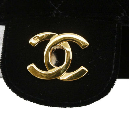 Chanel 1994-1996 Black Velvet Medium Classic Double Flap Shoulder Bag