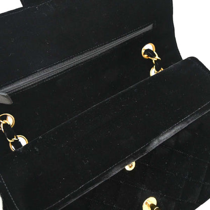Chanel 1994-1996 Black Velvet Medium Classic Double Flap Shoulder Bag