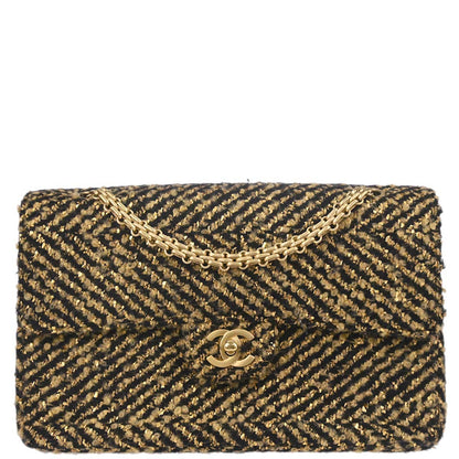 Chanel Black Gold Tweed Single Flap Shoulder Bag