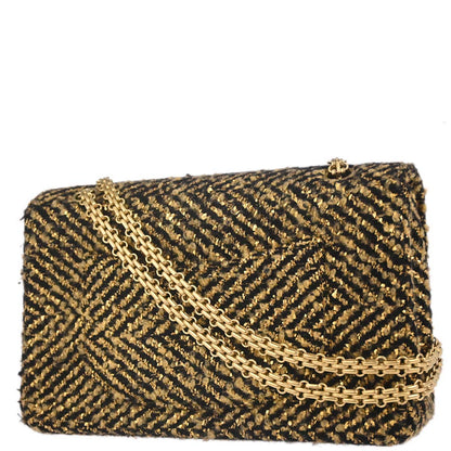 Chanel Black Gold Tweed Single Flap Shoulder Bag