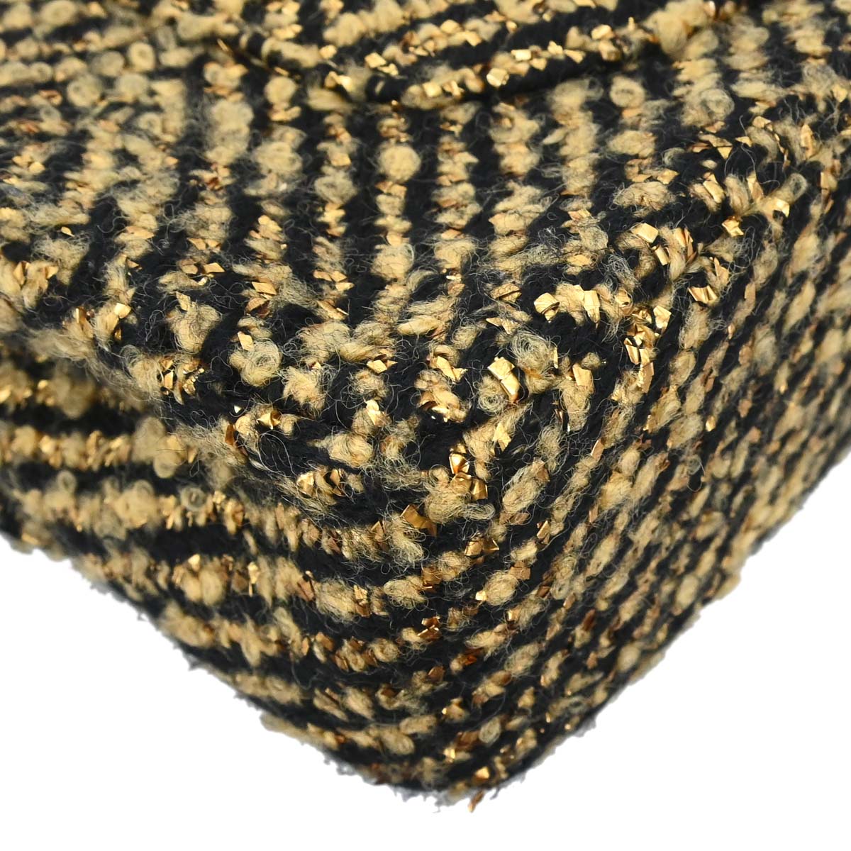 Chanel Black Gold Tweed Single Flap Shoulder Bag