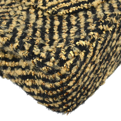 Chanel Black Gold Tweed Single Flap Shoulder Bag