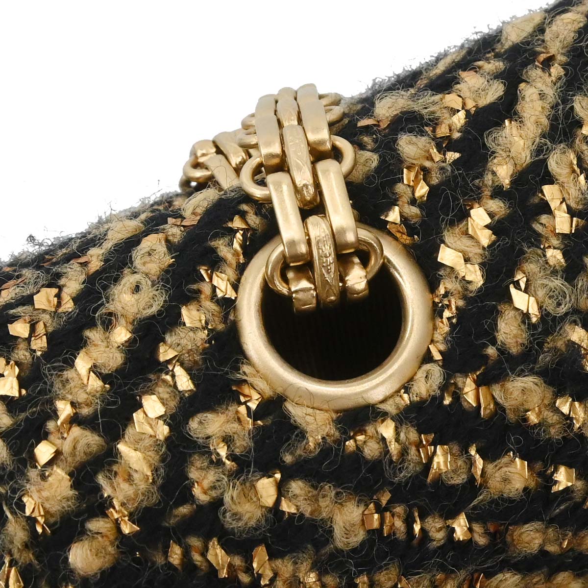 Chanel Black Gold Tweed Single Flap Shoulder Bag