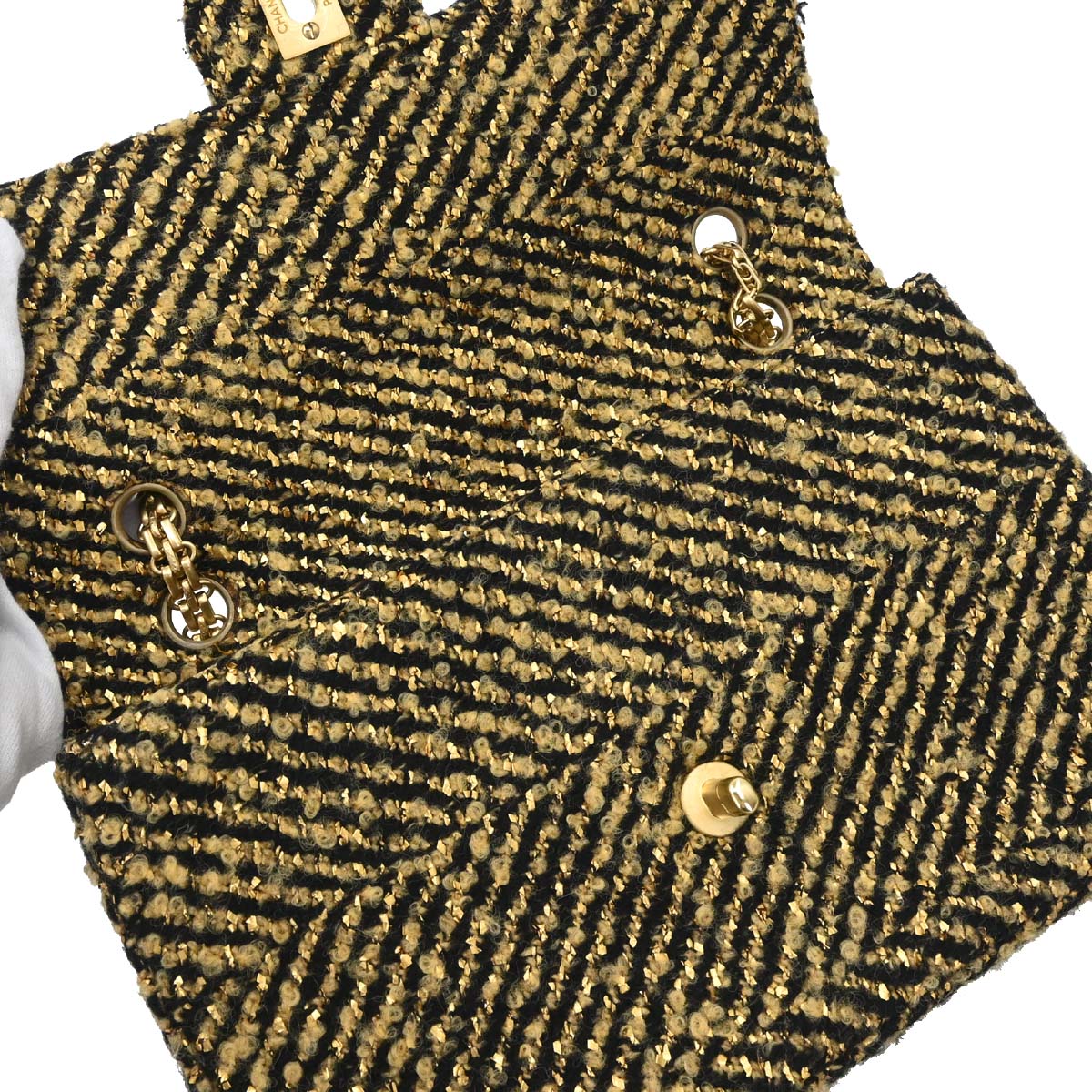 Chanel Black Gold Tweed Single Flap Shoulder Bag