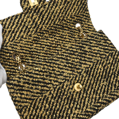 Chanel Black Gold Tweed Single Flap Shoulder Bag