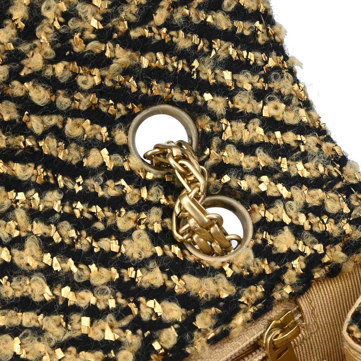 Chanel Black Gold Tweed Single Flap Shoulder Bag