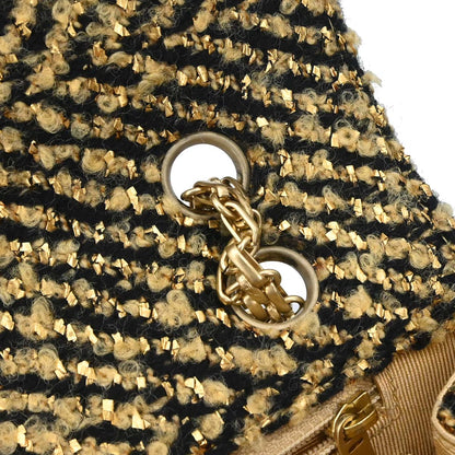 Chanel Black Gold Tweed Single Flap Shoulder Bag