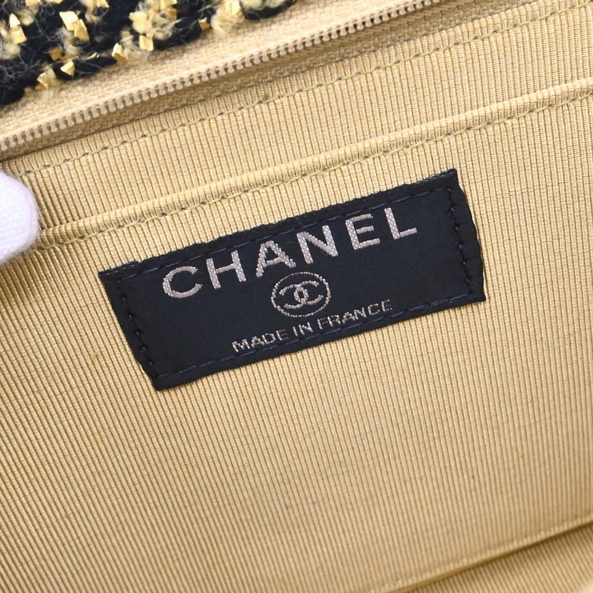 Chanel Black Gold Tweed Single Flap Shoulder Bag