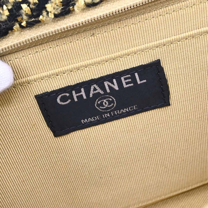 Chanel Black Gold Tweed Single Flap Shoulder Bag