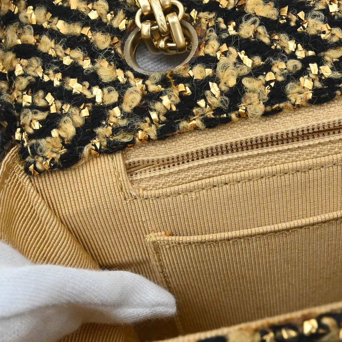 Chanel Black Gold Tweed Single Flap Shoulder Bag