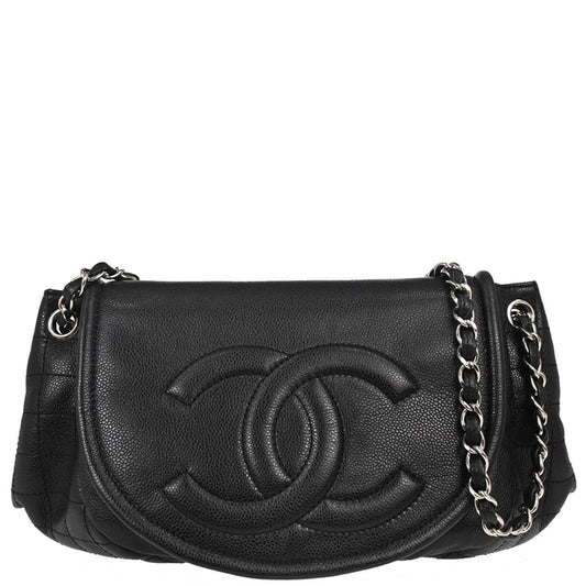 Chanel Black Caviar Skin Half Moon Flap Shoulder Bag