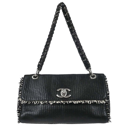 Chanel Black Leather Tweed Handbag