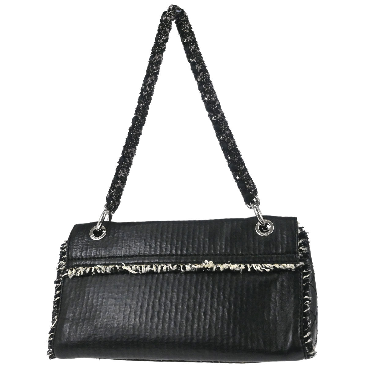 Chanel Black Leather Tweed Handbag
