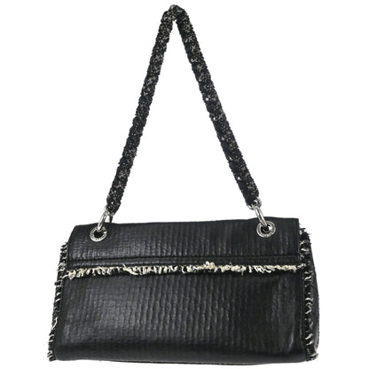 Chanel Black Leather Tweed Handbag