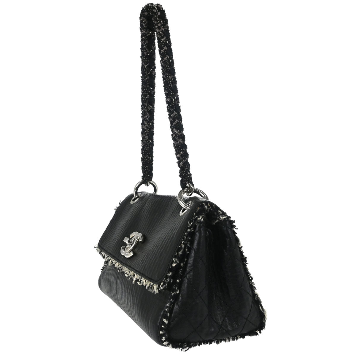 Chanel Black Leather Tweed Handbag