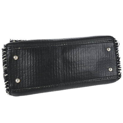 Chanel Black Leather Tweed Handbag