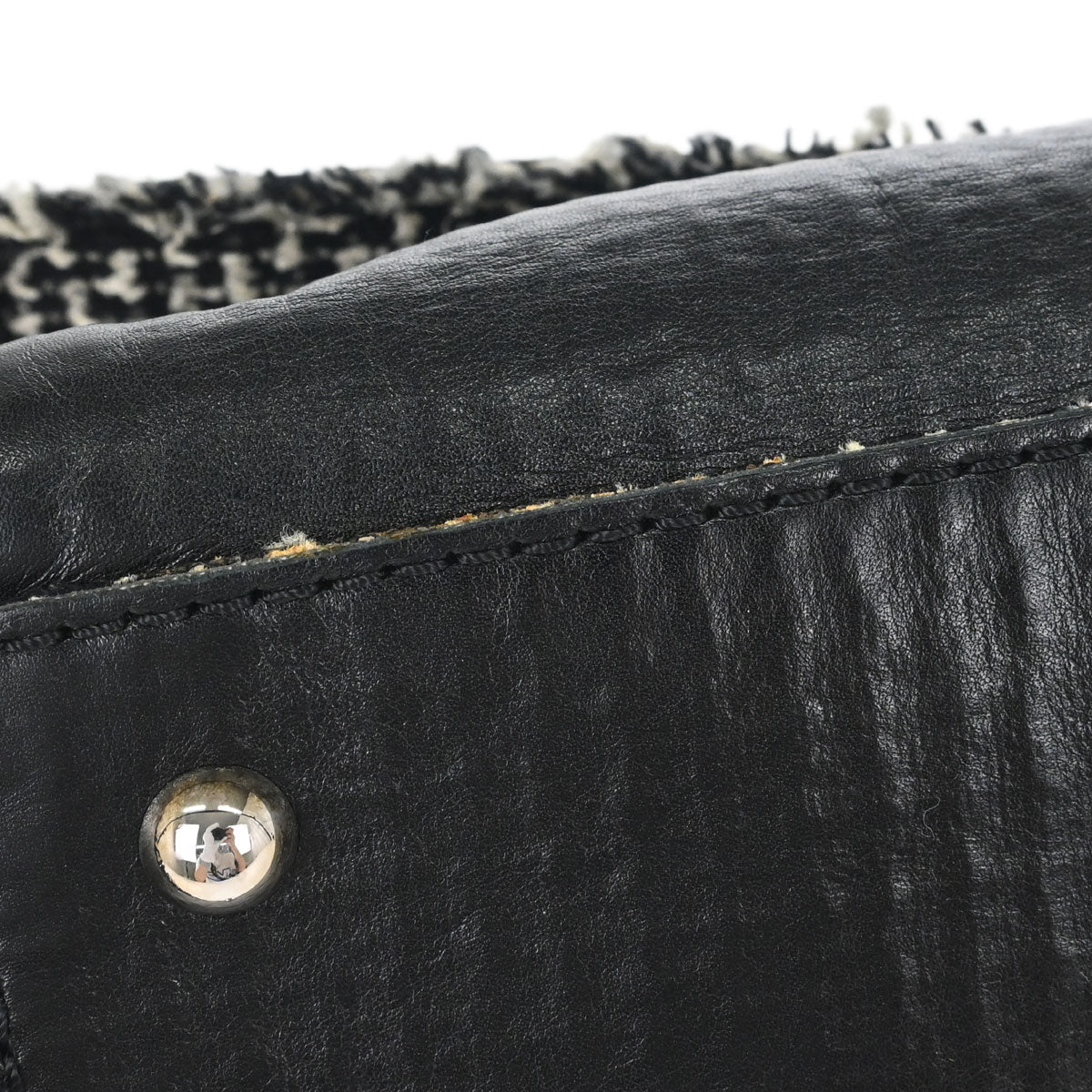 Chanel Black Leather Tweed Handbag