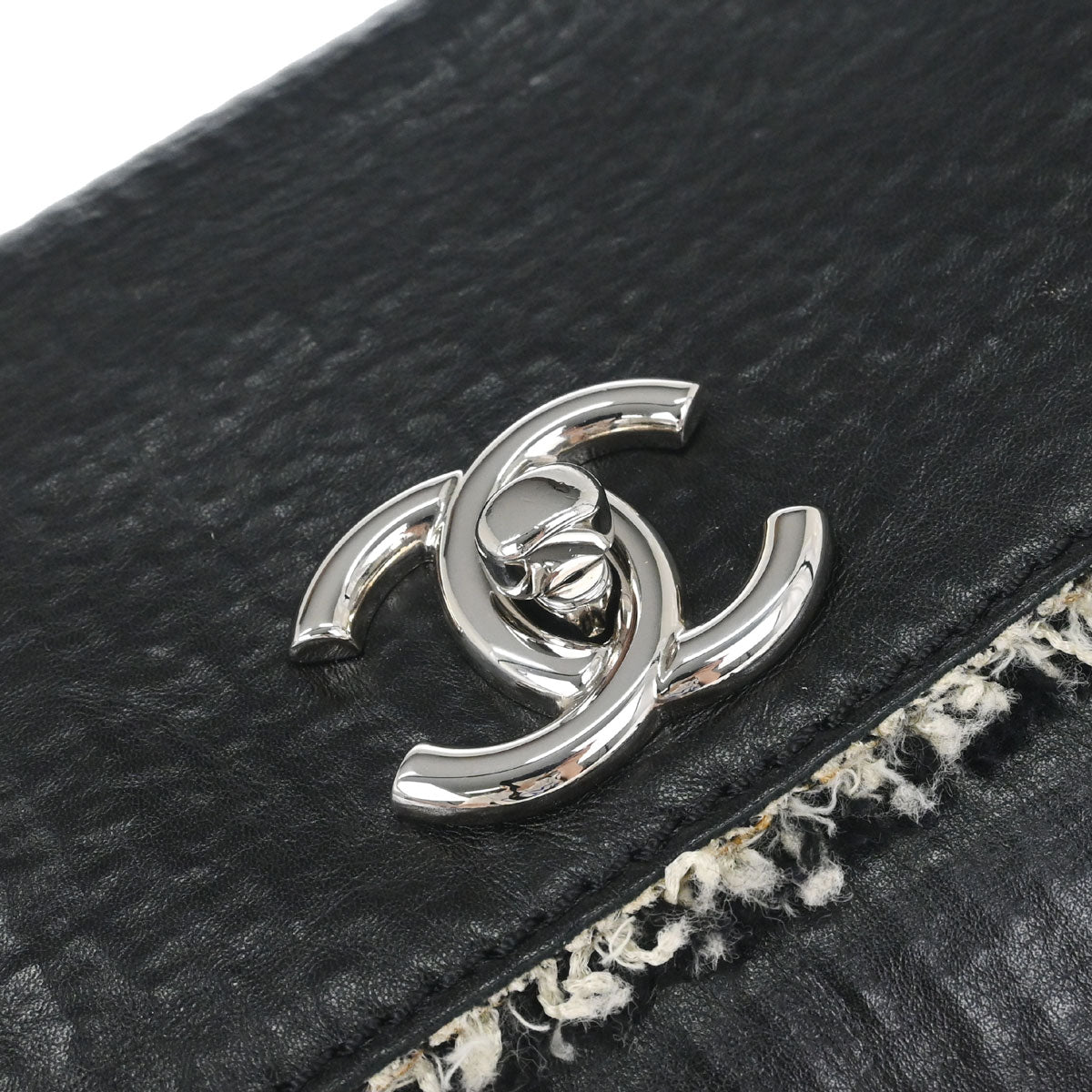 Chanel Black Leather Tweed Handbag