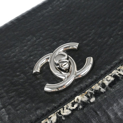 Chanel Black Leather Tweed Handbag