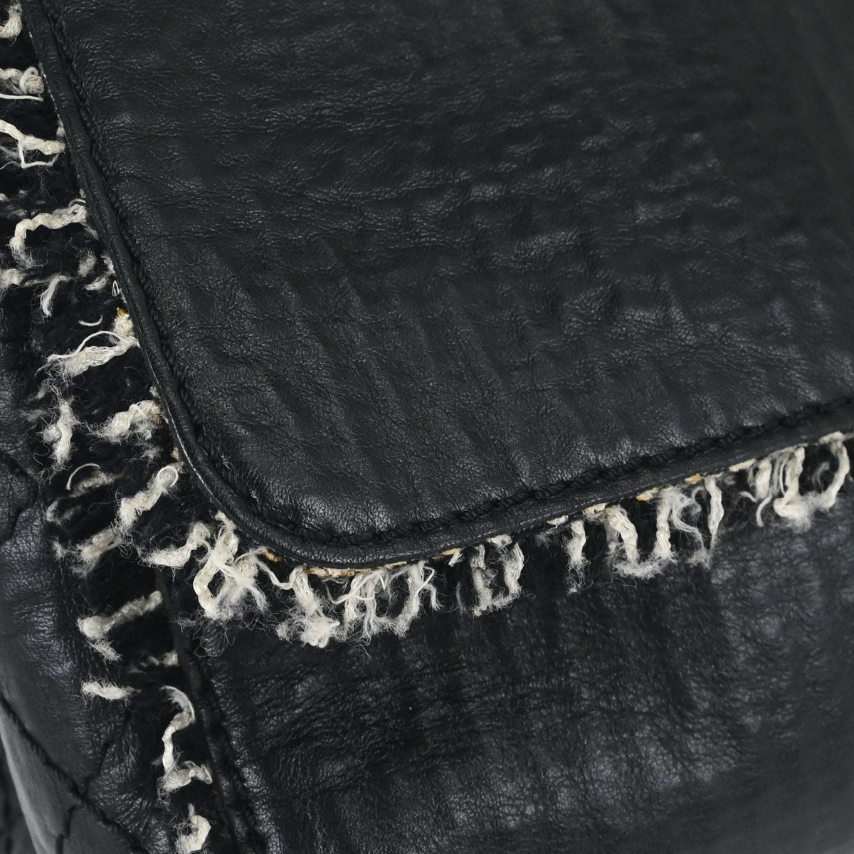 Chanel Black Leather Tweed Handbag