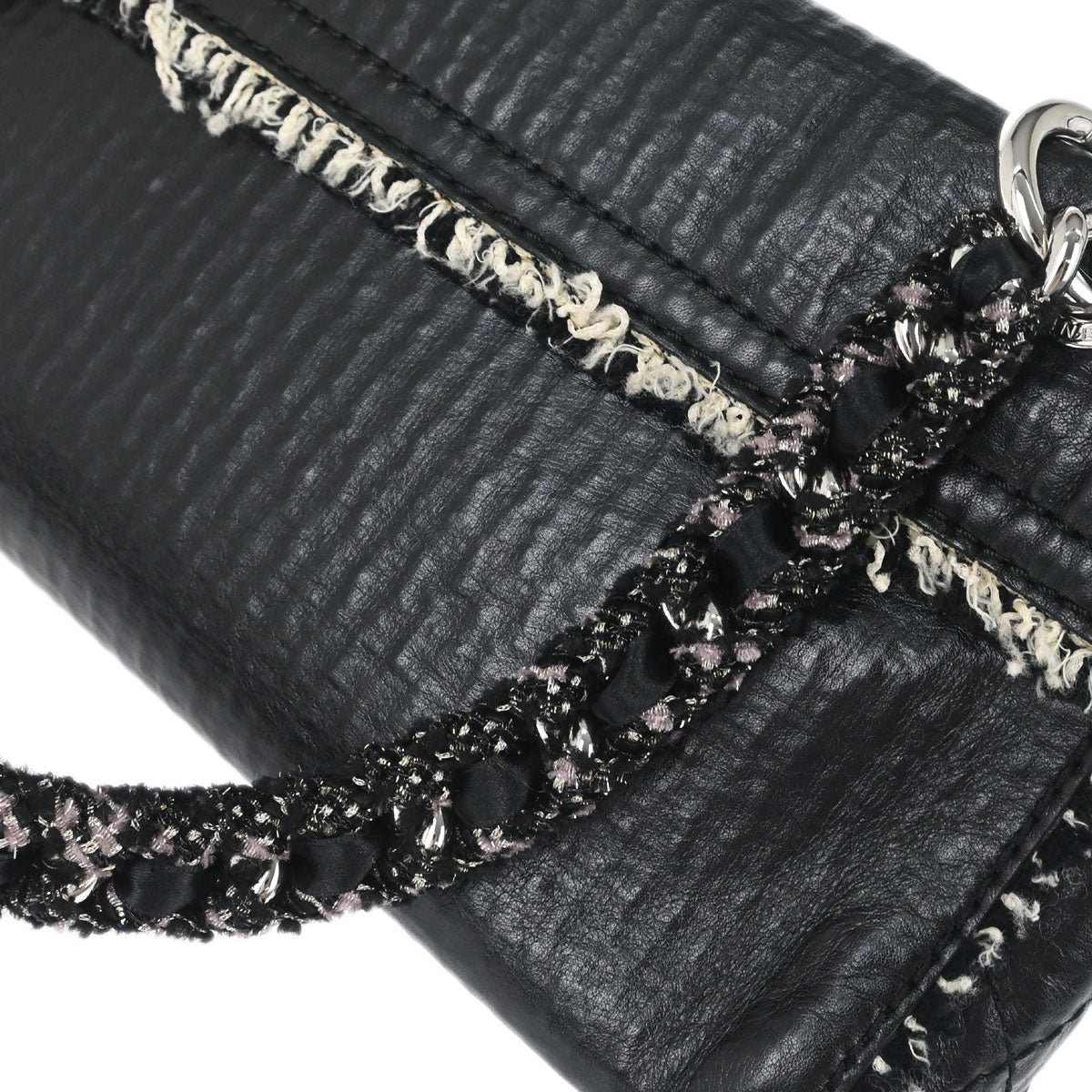 Chanel Black Leather Tweed Handbag