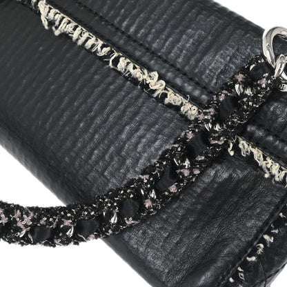 Chanel Black Leather Tweed Handbag