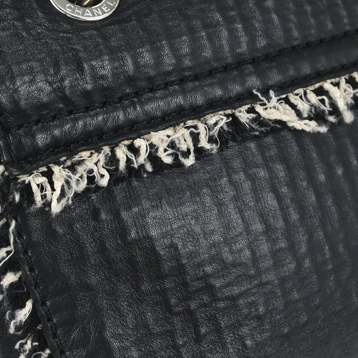 Chanel Black Leather Tweed Handbag