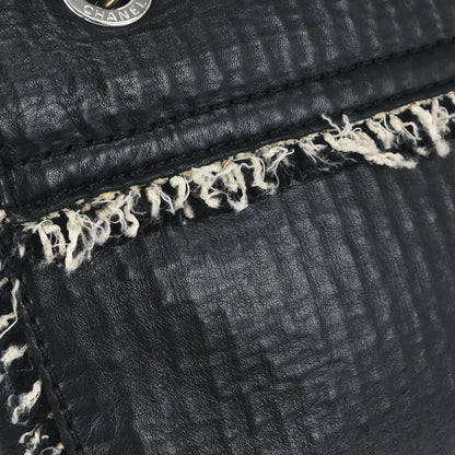 Chanel Black Leather Tweed Handbag