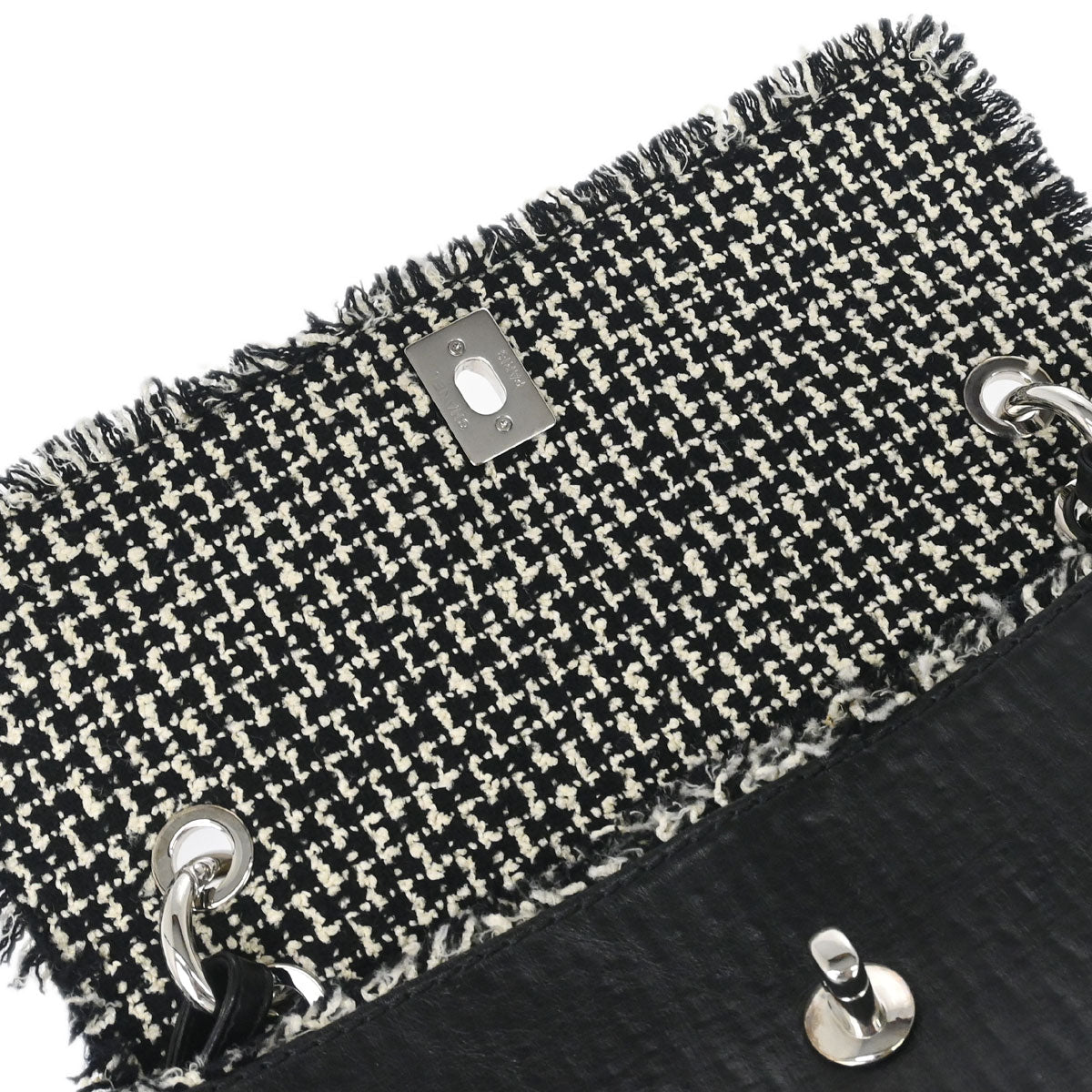 Chanel Black Leather Tweed Handbag