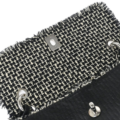 Chanel Black Leather Tweed Handbag