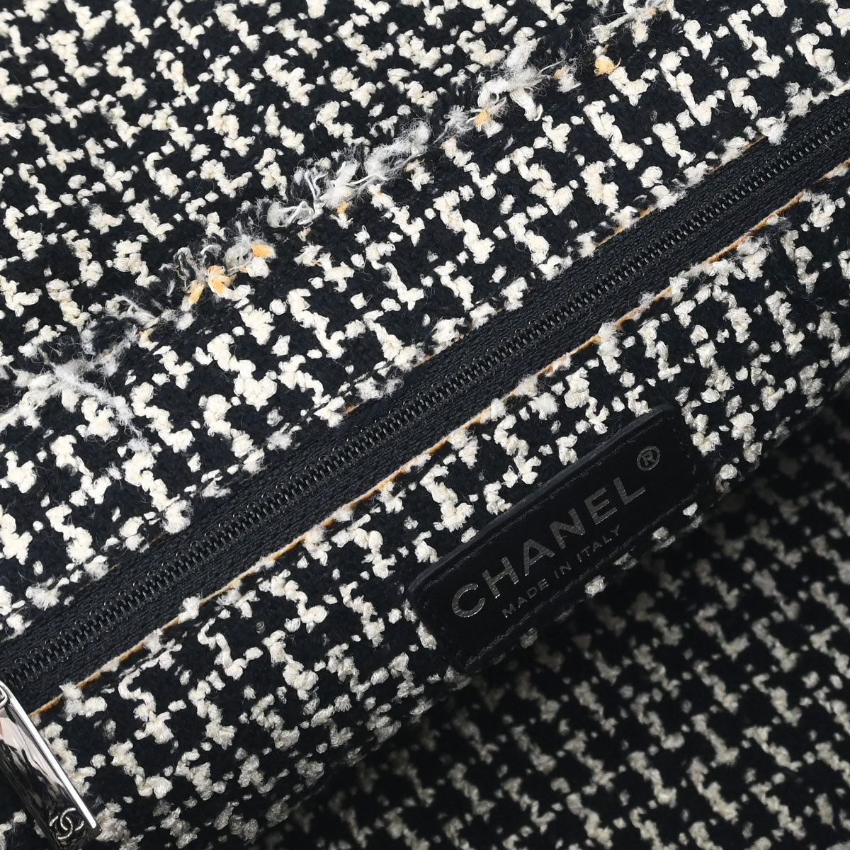 Chanel Black Leather Tweed Handbag
