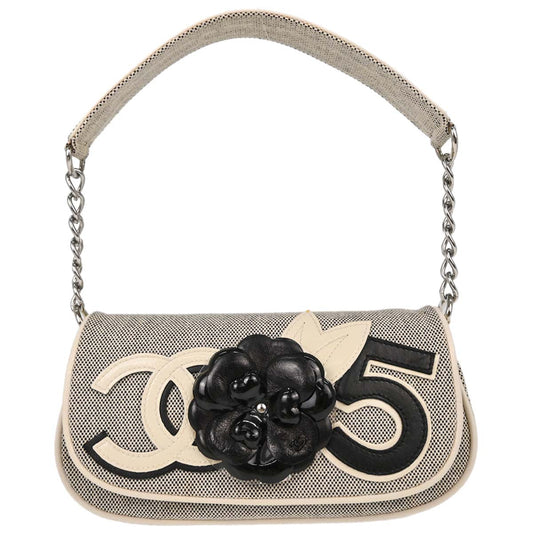 Chanel 2005-2006 Black White Canvas Camellia No.5 CC Handbag