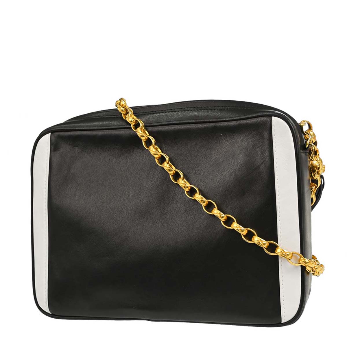 Chanel Black White Lambskin Camera Bag Small