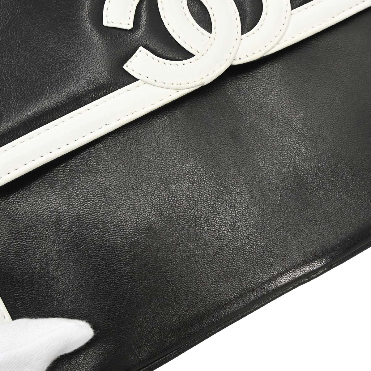 Chanel Black White Lambskin Camera Bag Small