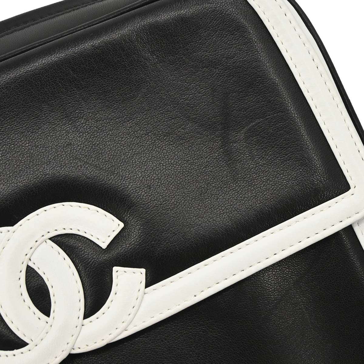 Chanel Black White Lambskin Camera Bag Small