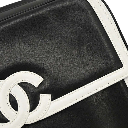 Chanel Black White Lambskin Camera Bag Small