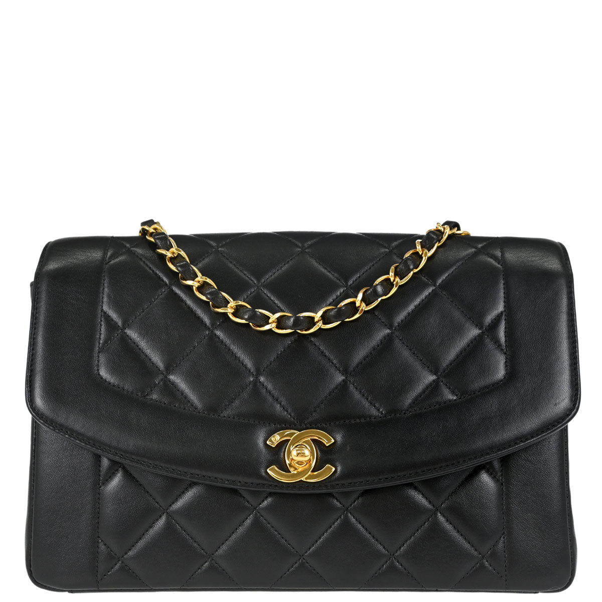 Chanel 1996-1997 Black Lambskin Medium Diana Shoulder Bag