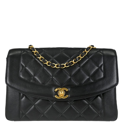 Chanel 1996-1997 Black Lambskin Medium Diana Shoulder Bag