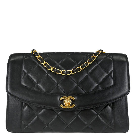 Chanel 1996-1997 Black Lambskin Medium Diana Shoulder Bag