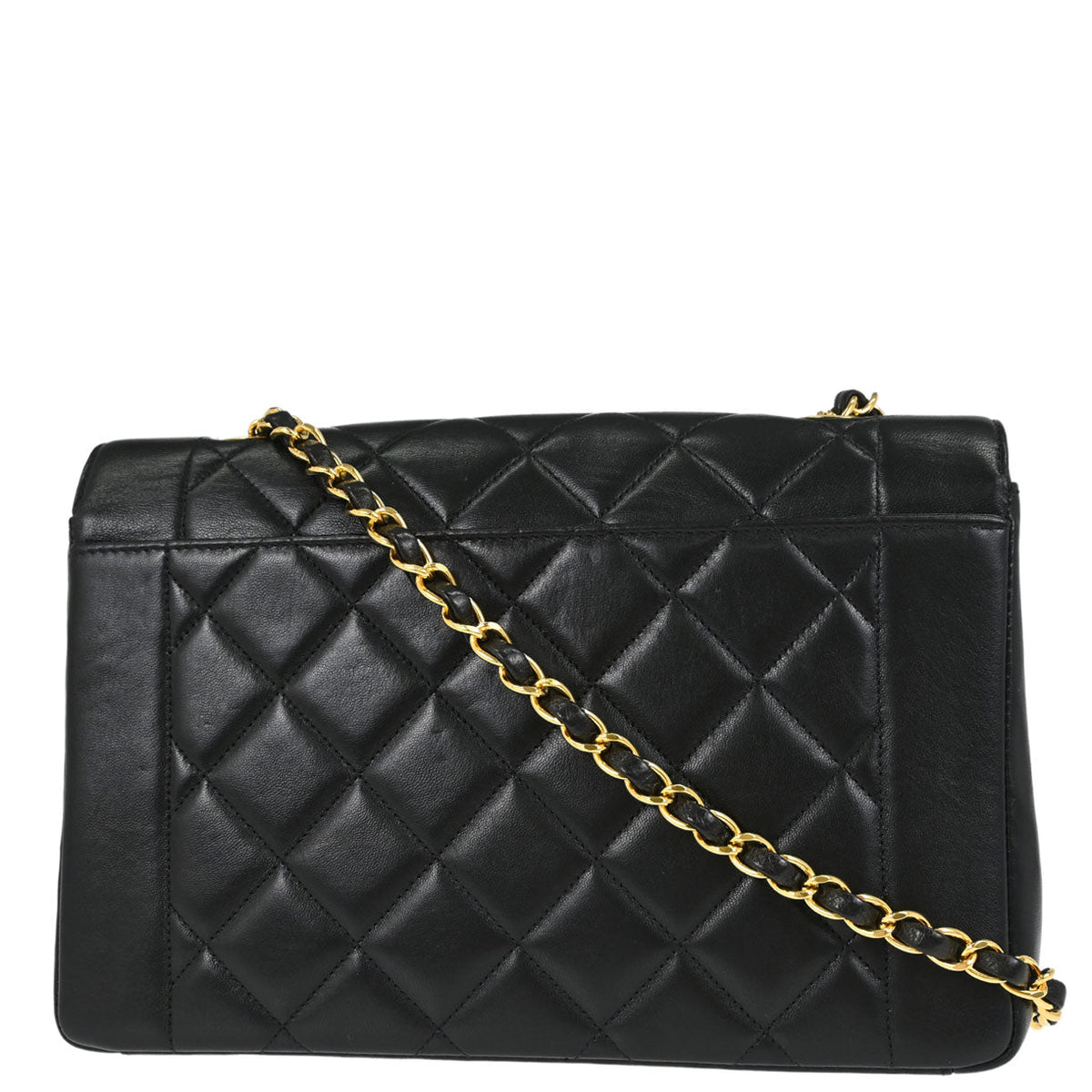 Chanel 1996-1997 Black Lambskin Medium Diana Shoulder Bag